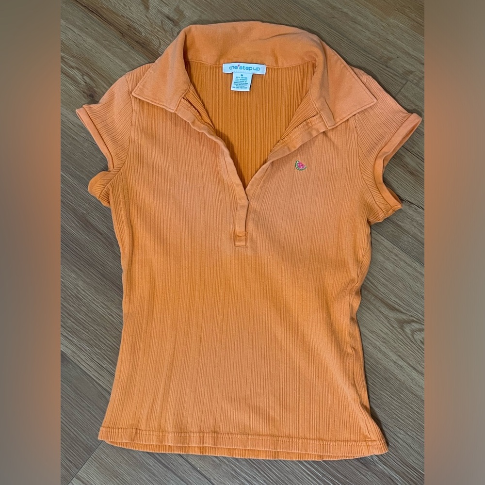 One Step Up y2k orange watermelon polo, size S